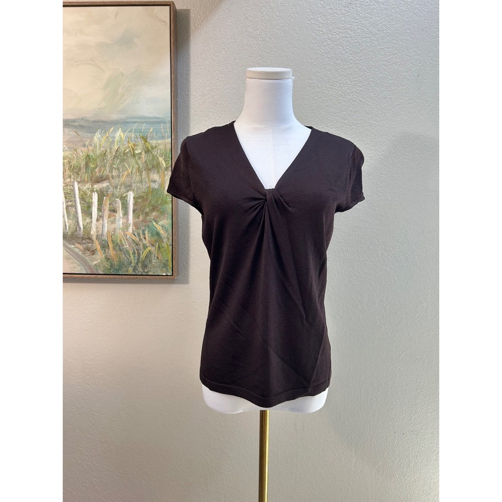 Jones New York Collection Petite Brown Twist Front Knit Top PM